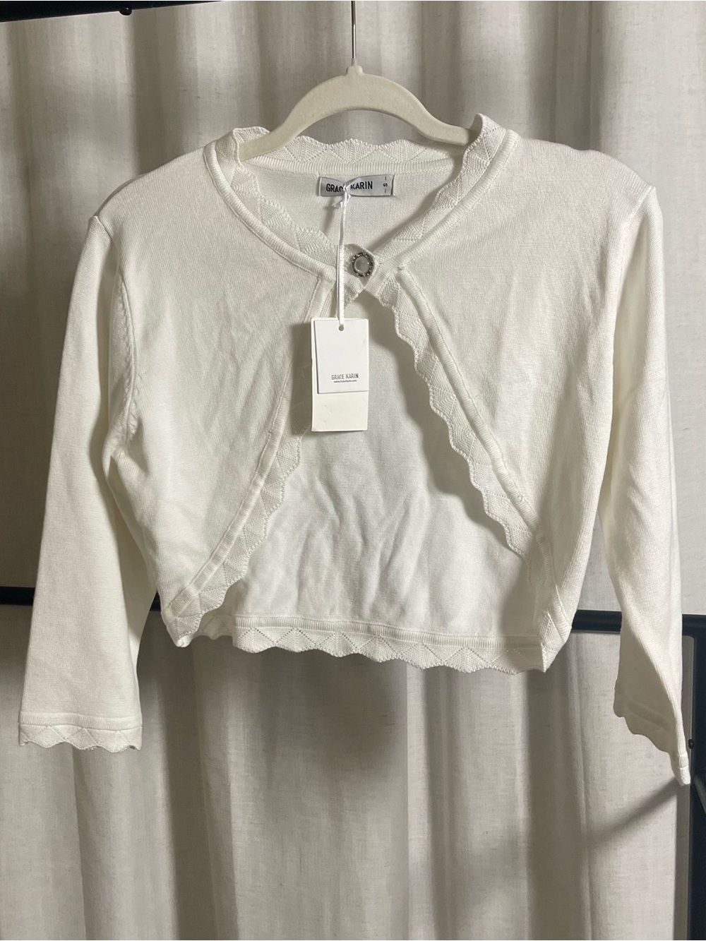Grace Karin Ivory Scalloped Cropped Cardigan